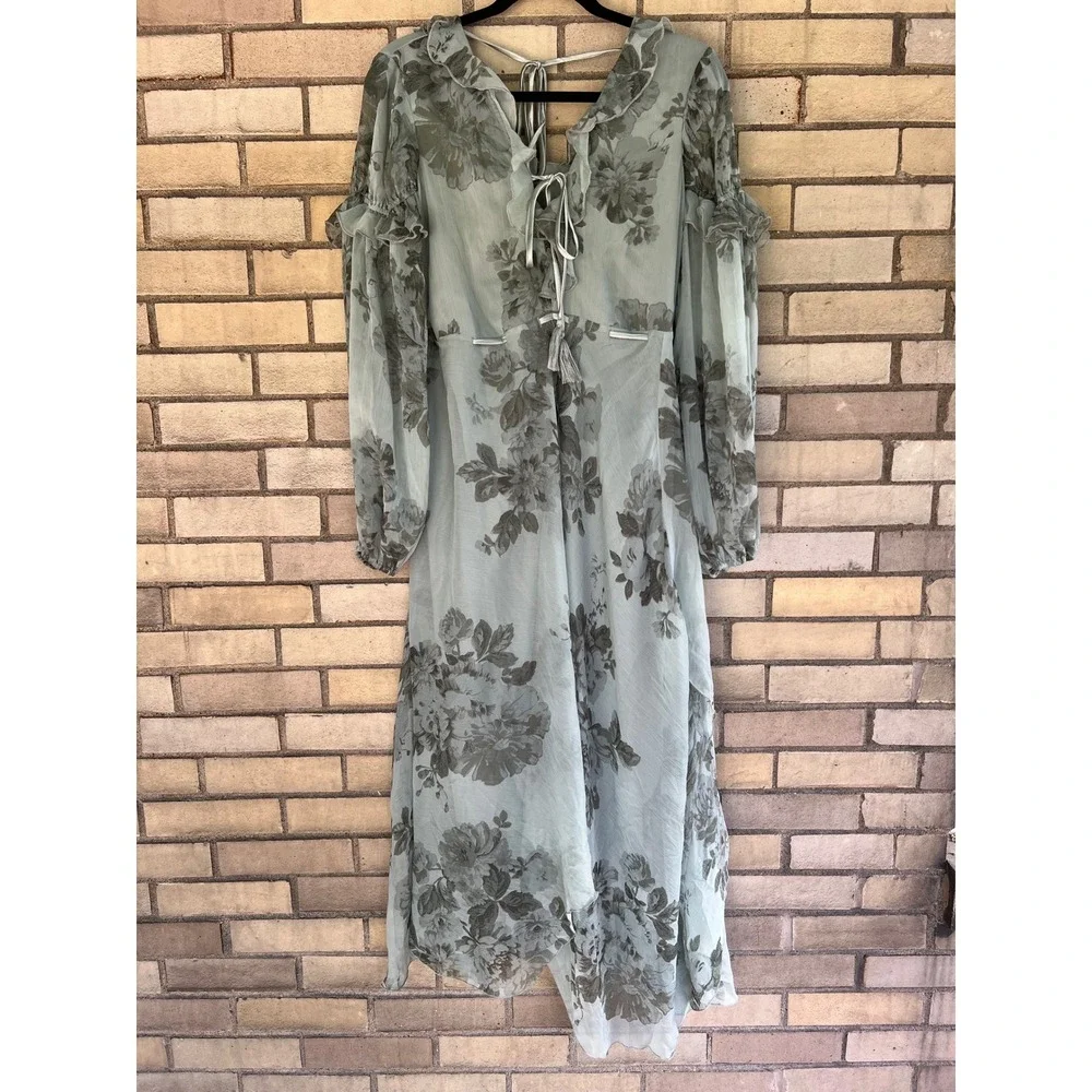 ASOS DESIGN Maternity Floral Ruffle Midi Maxi Dress Sage Green Small US 4 - Picture 3 of 9